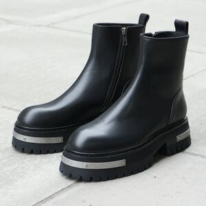 ANN DEMEULEMEESTER  WOMENS METAL DETAILED PLATFORM ANKLE ZIP BOOTS - TUCSON NERO